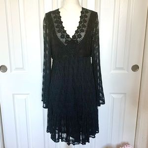 Free People Crochet Lace Bell Sleeve Black Dress S